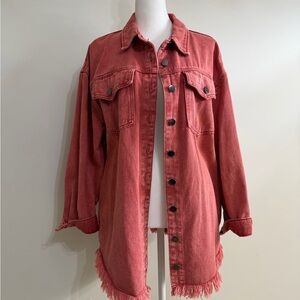 Oversized Button Up frayed Hem Shirt/Jacket